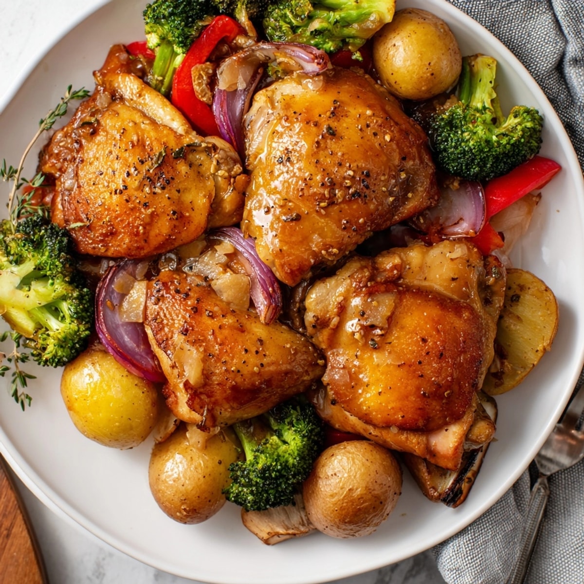 Gluten-free Honey Lemon Roasted Chicken Sheet Pan, fresh from the oven, perfect for an easy family meal.