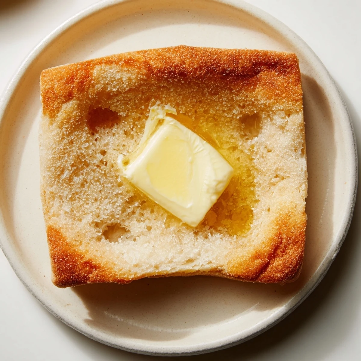 A close-up of soft and fluffy sheet pan English muffins dusted with cornmeal, perfect for brunch.