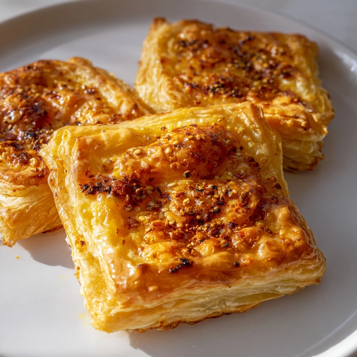 Golden, flaky Cheese and Spice Puff Pastry Bites, fresh from the oven, ready to enjoy as appetizers.