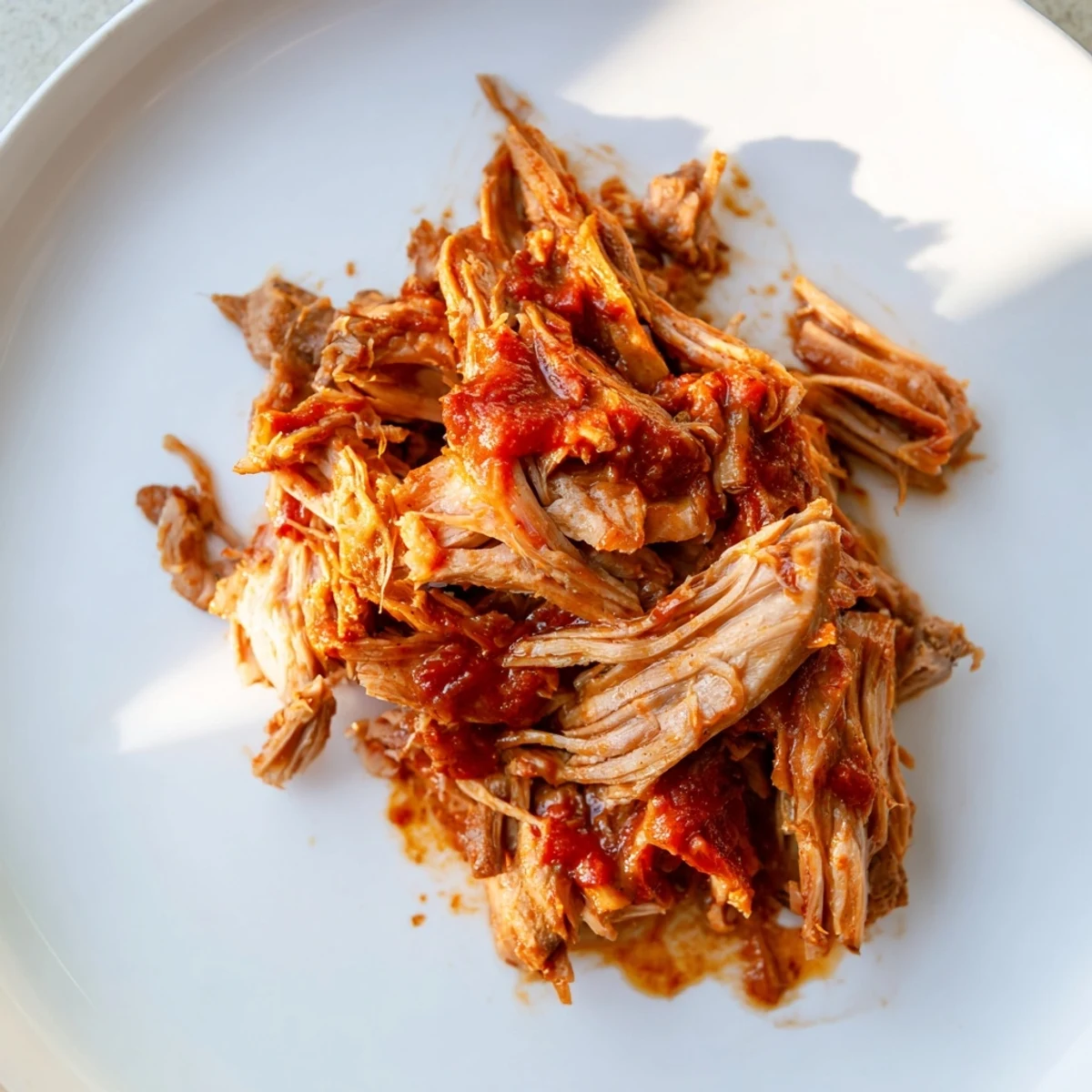 Tender 5-Ingredient BBQ Pulled Pork, glistening with a rich barbecue glaze, ready to be shredded.