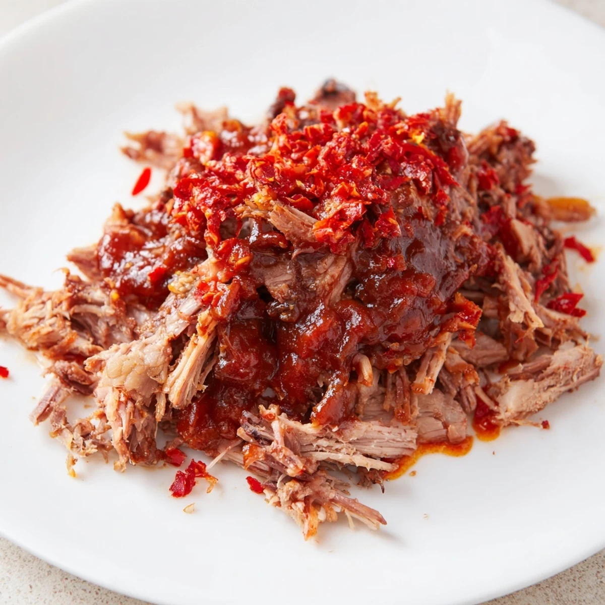 A steaming bowl of flavorful 5-Ingredient BBQ Pulled Pork, with a smoky aroma, perfect for a hearty meal.