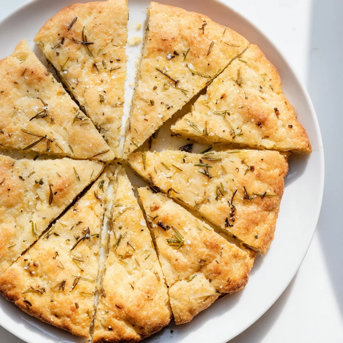 Golden Yeast-Free Garlic and Rosemary Bannock Bread, ready to slice, boasting fragrant rosemary and garlic aromas.