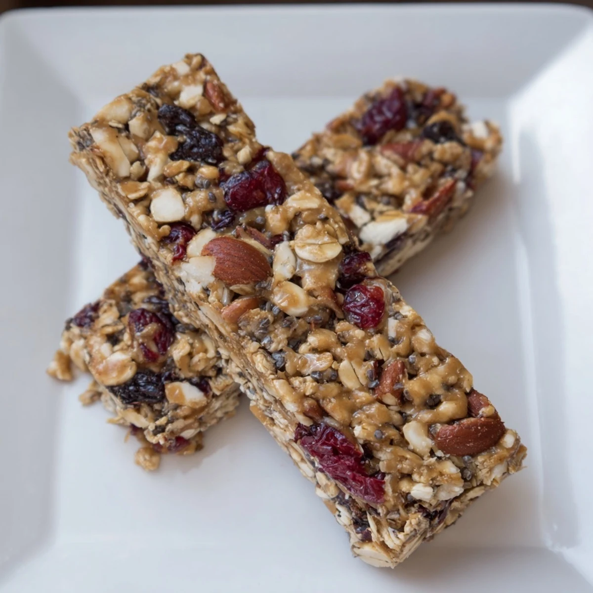 Golden-brown No-Bake Energy Bars, studded with nuts and dried fruit, ready for a delicious snack.