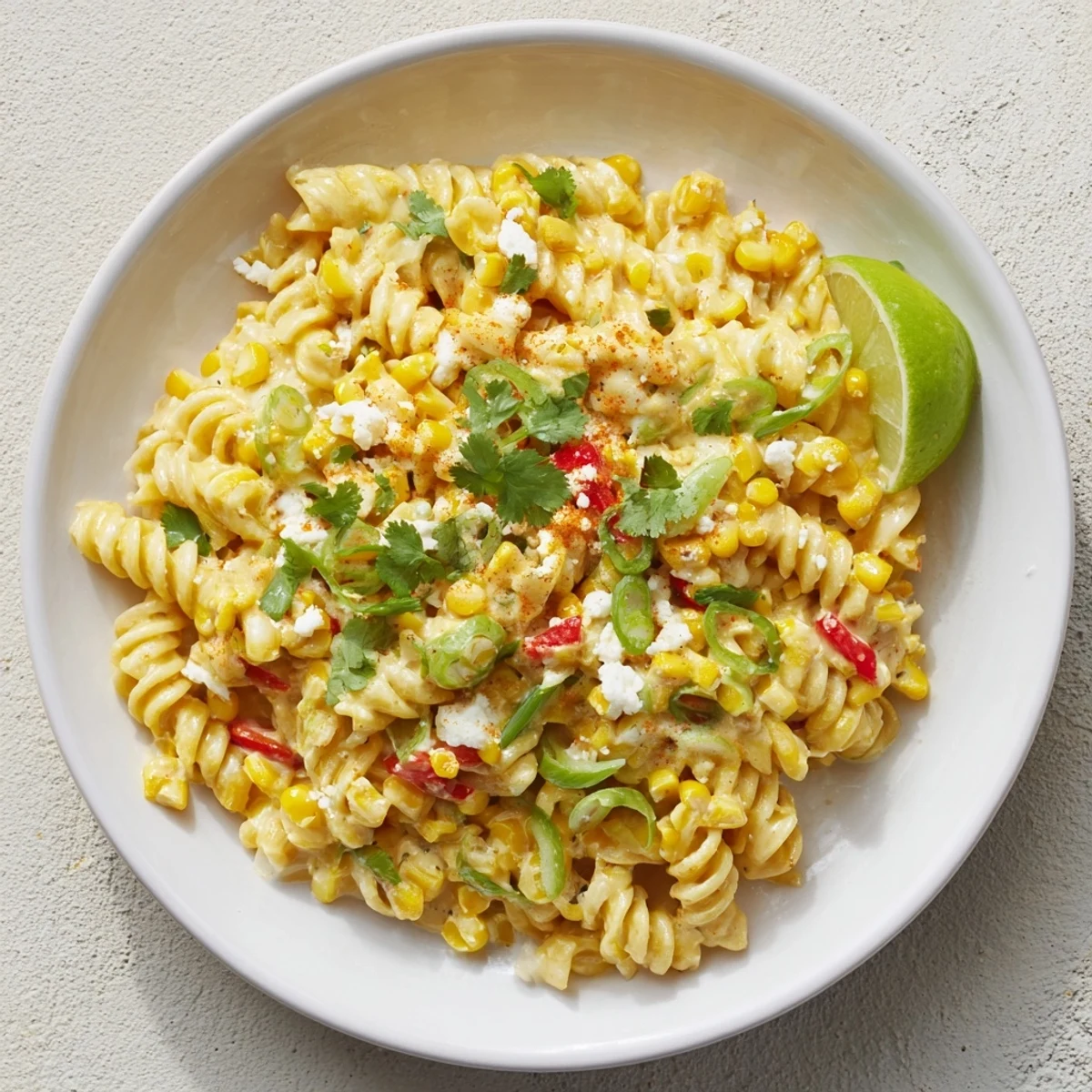 Sizzling One-Pot Mexican Street Corn Pasta, a vegetarian delight seasoned with chili powder.