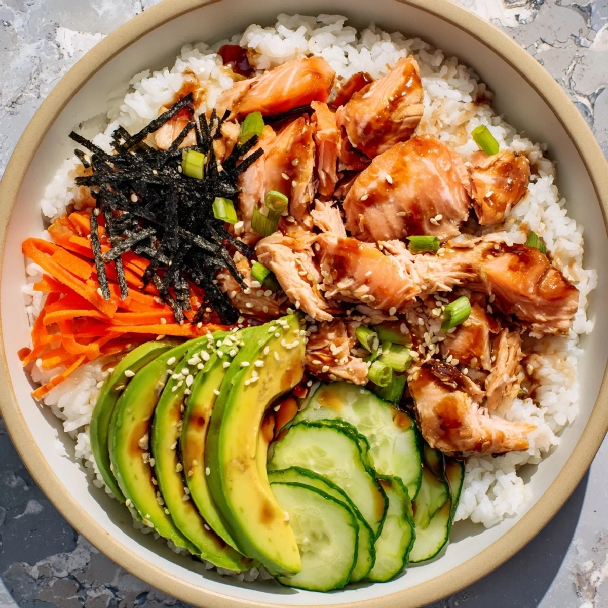 Japanese Style Salmon Chicken Bowl