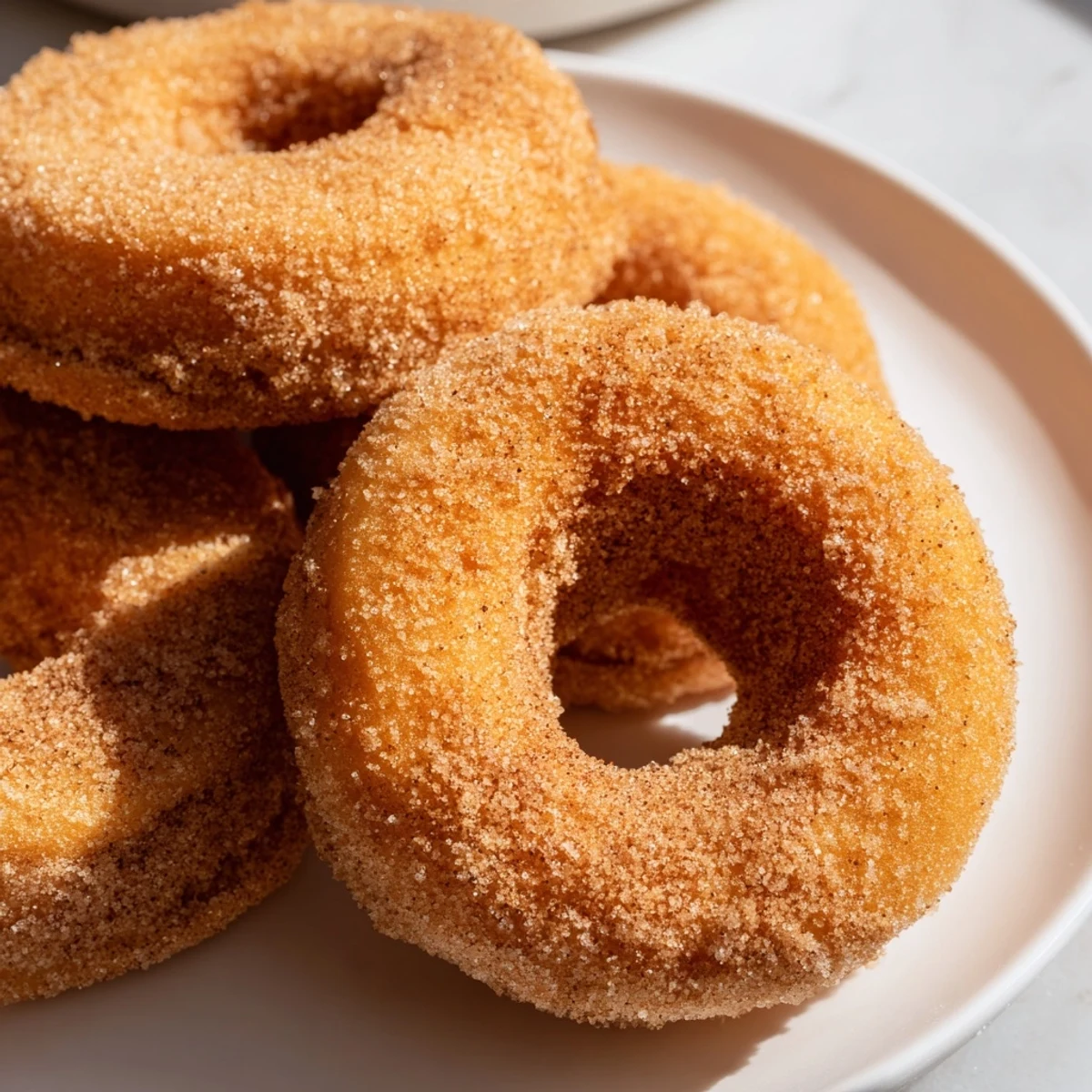 Warm, freshly baked cinnamon-sugar donuts glistening with sweet coating, a perfect American dessert.