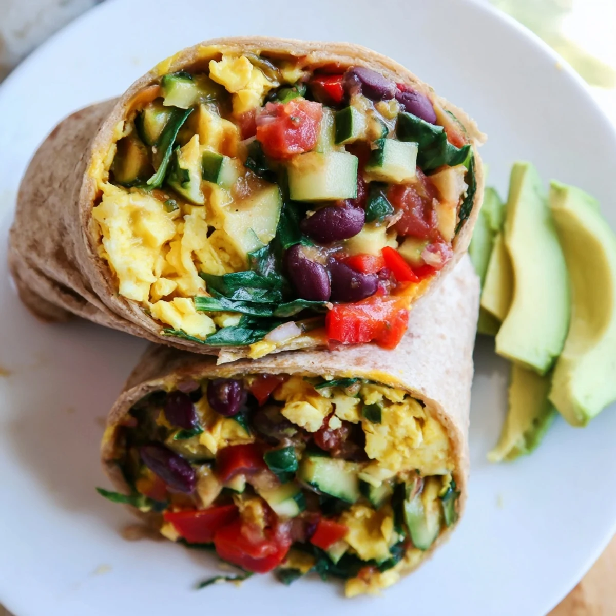 A steaming Veggie-Loaded Breakfast Burrito, filled with colorful vegetables, ready to eat.