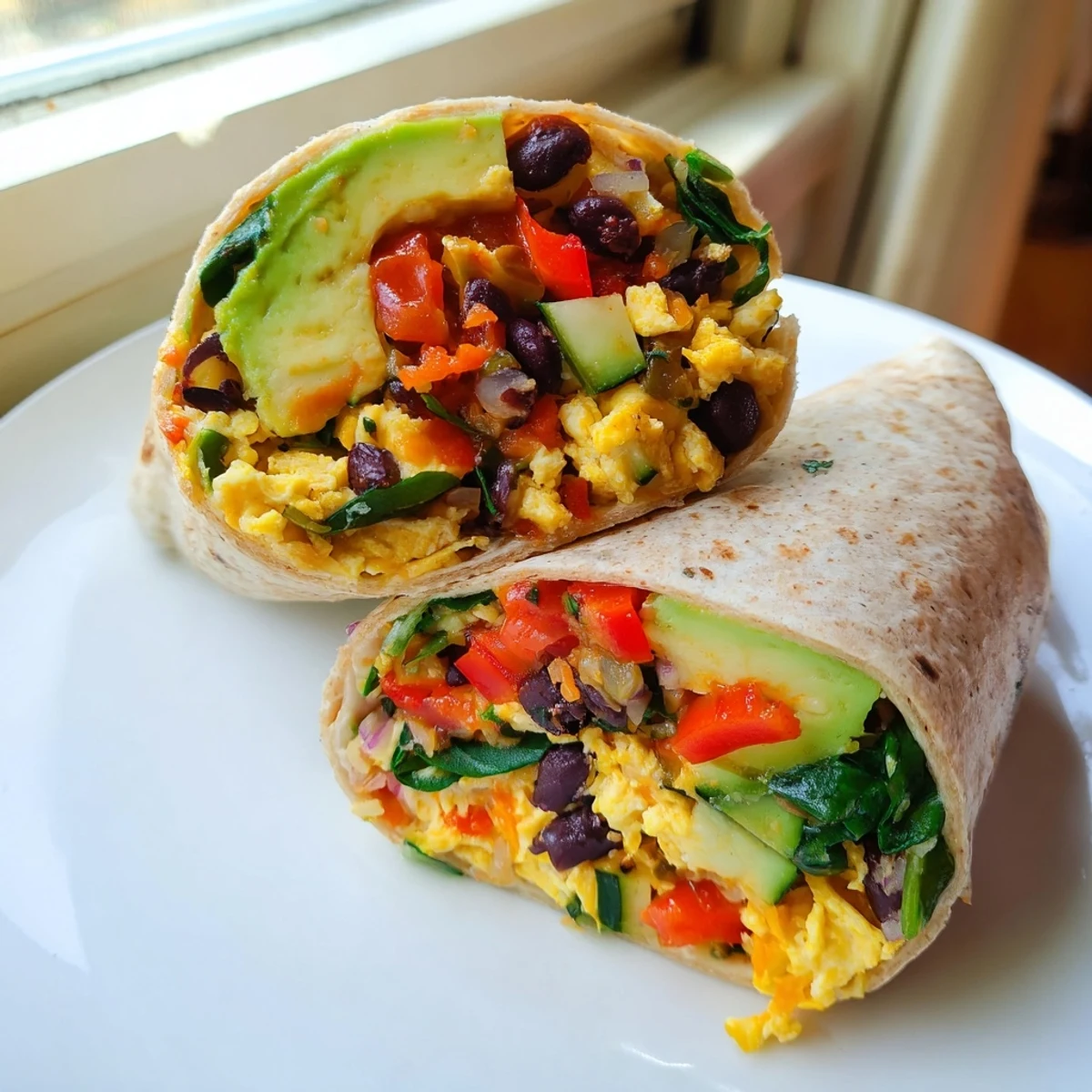 This satisfying Veggie-Loaded Breakfast Burrito shows a delicious, portable meal with fresh avocado and salsa.