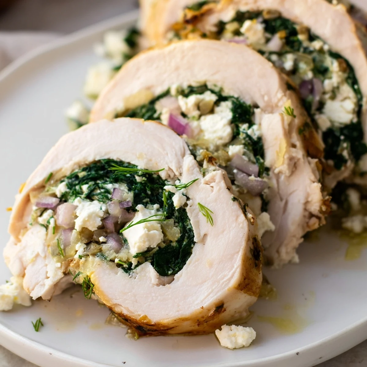 Spinach Feta Stuffed Chicken, golden brown and juicy, ready to slice for serving.