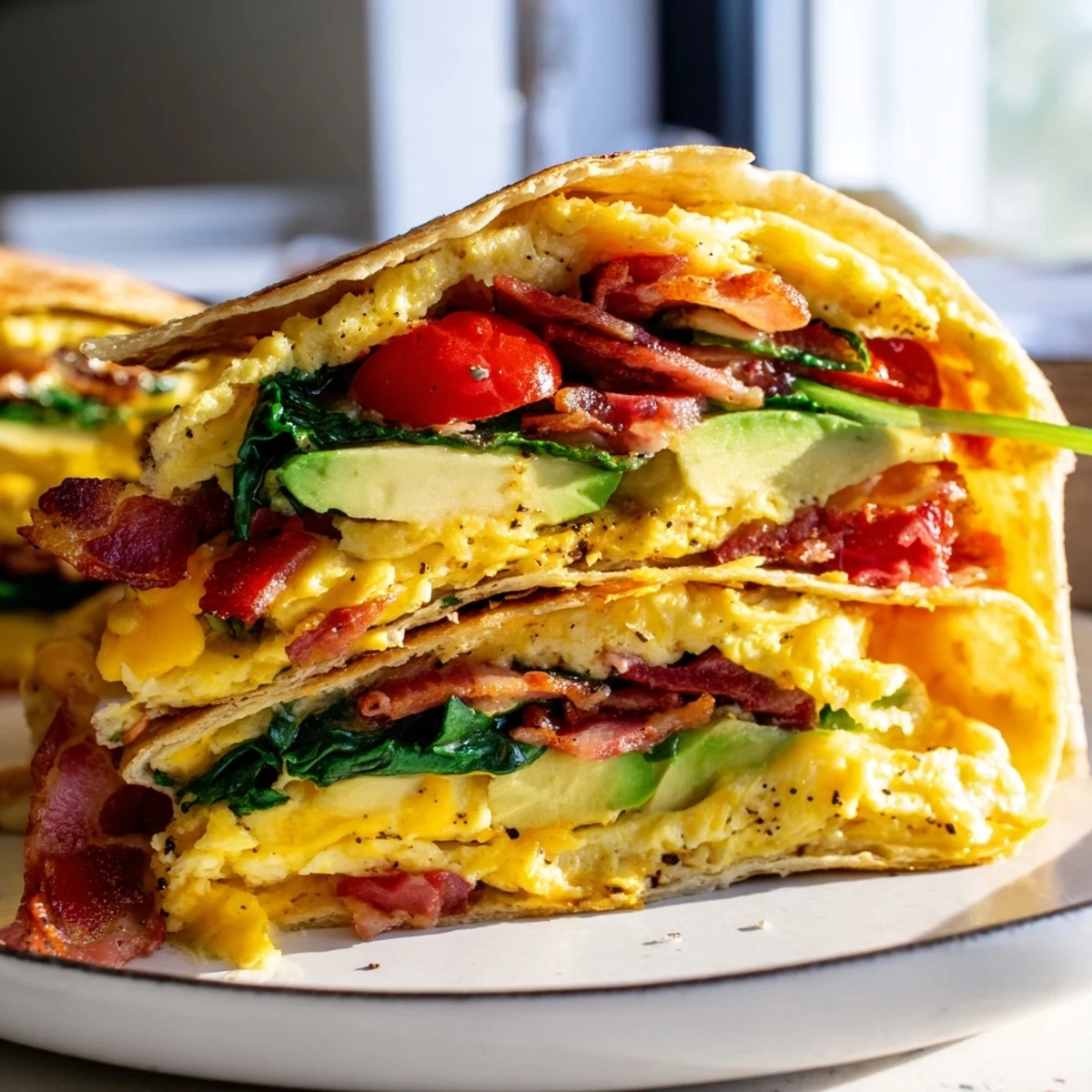 This delicious, melty Crispy Breakfast Wrap shows off a beautifully folded, golden-brown tortilla.
