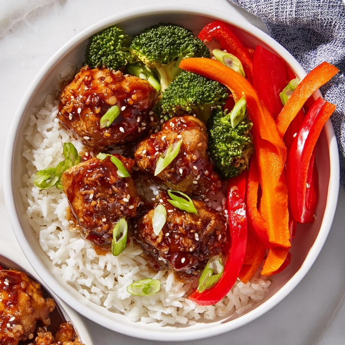 A close-up of teriyaki chicken rice with sesame seeds, a delicious Japanese-inspired dish for dinner.