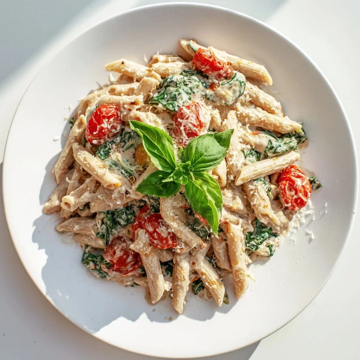 This satisfying Cottage Cheese High-Protein Pasta dish offers a velvety sauce, ready to be enjoyed.