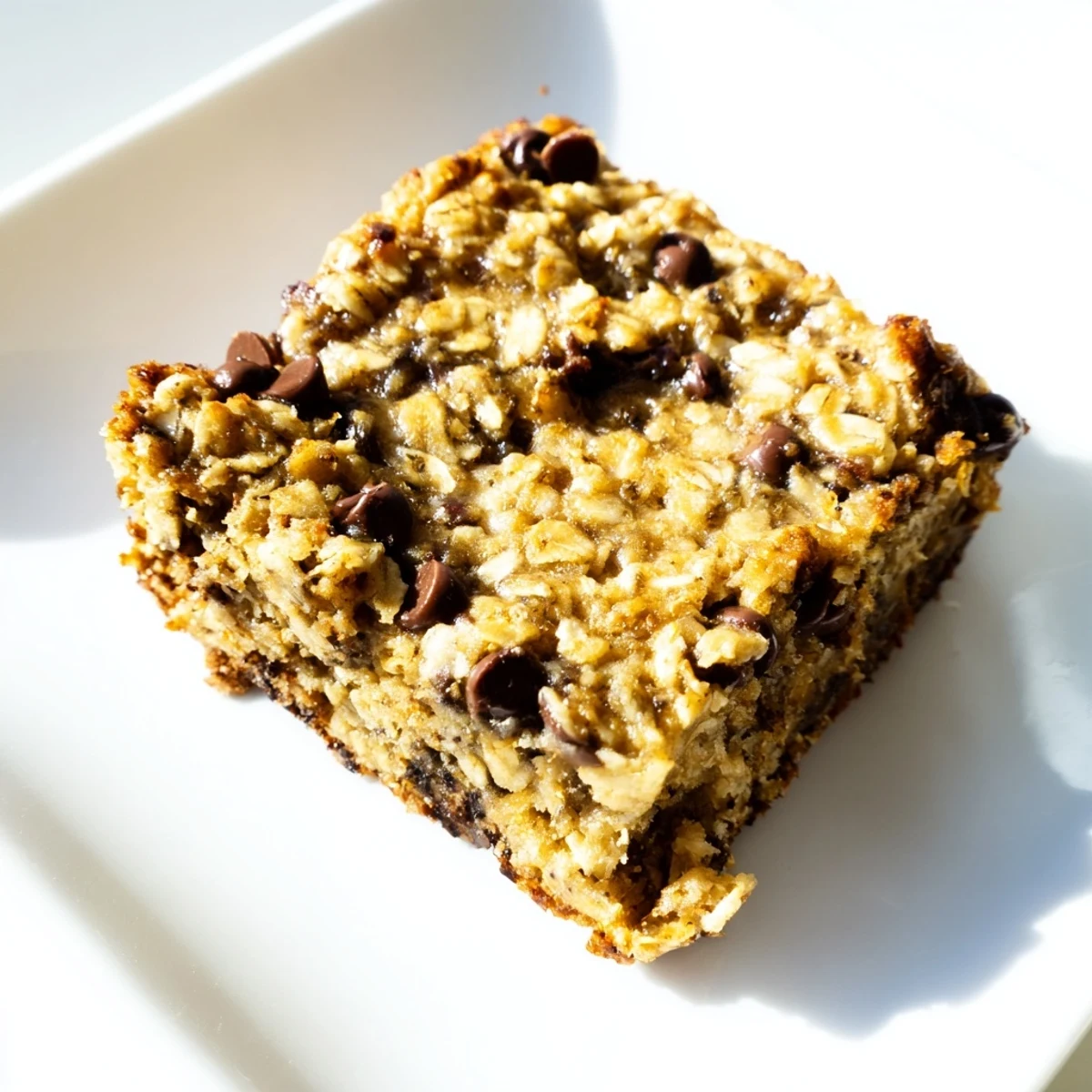 A golden-brown square of Baked Oats That Taste Like Cake, promising a subtly sweet breakfast experience.