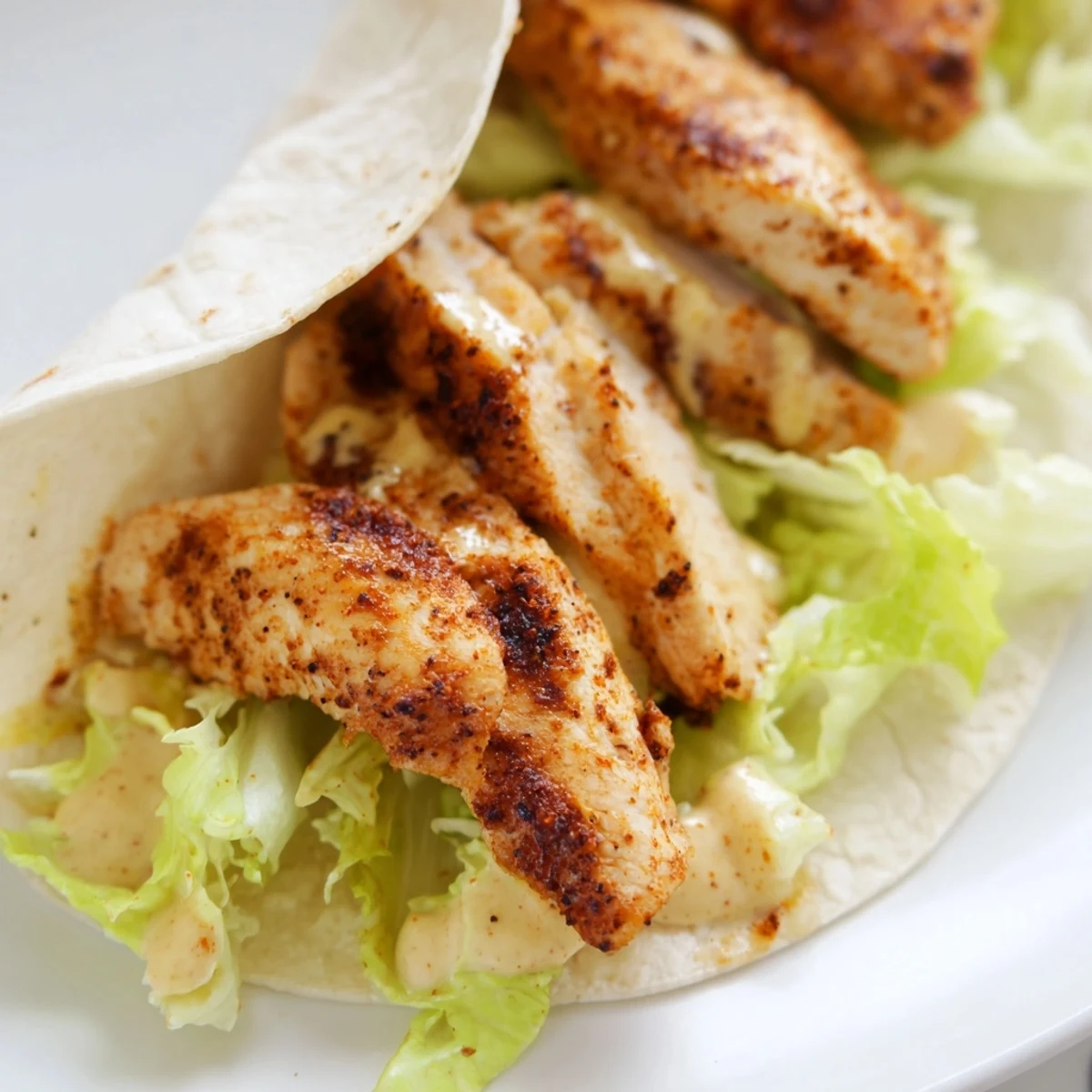 Golden-brown chicken tenders topped with crisp lettuce and juicy tomato slices, all wrapped in a soft tortilla smothered in tangy honey-mustard sauce.  