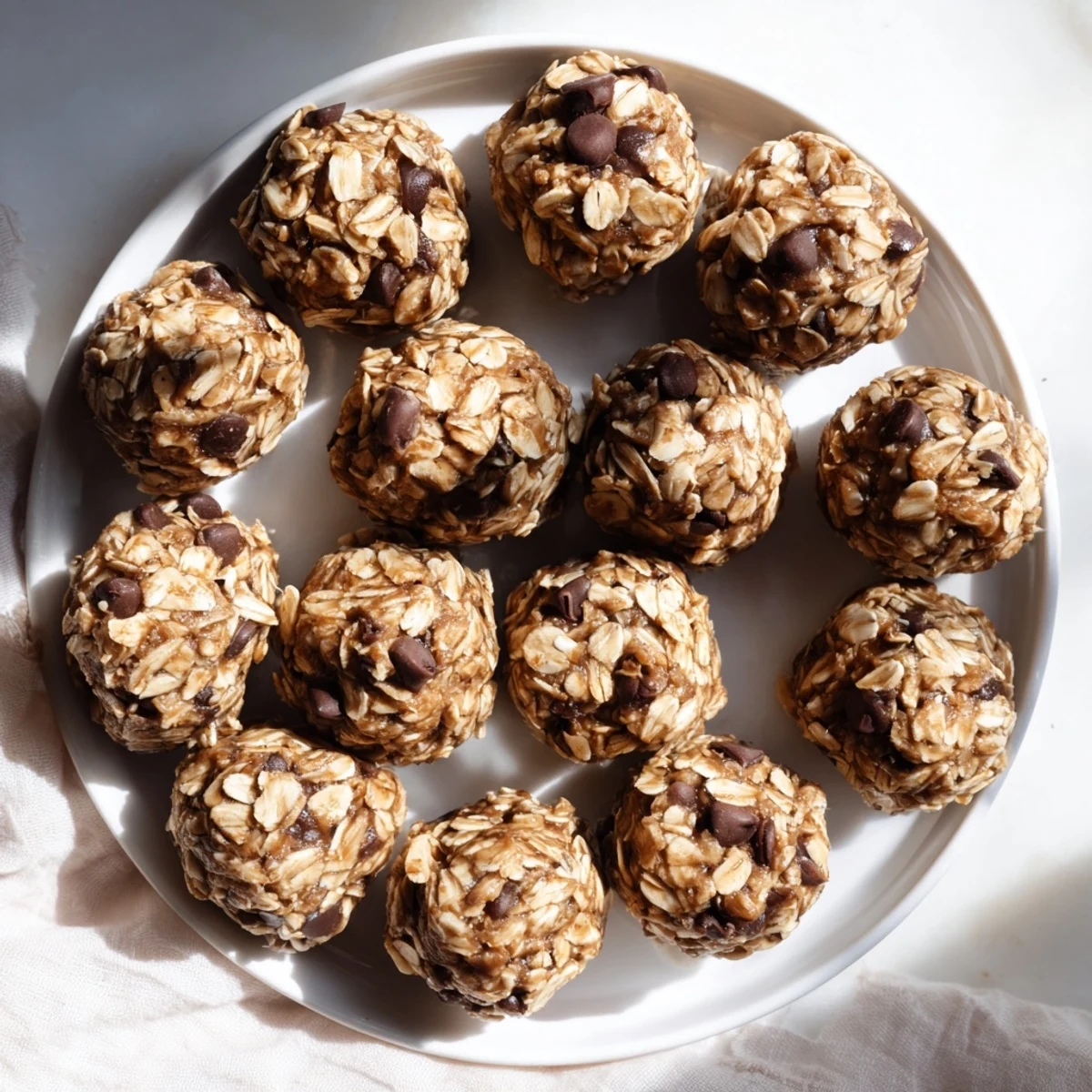 Freshly rolled Banana Chocolate Chip Energy Balls arranged on parchment paper, a no-bake confection with mashed banana and mini chocolate chips, ideal for meal prep.