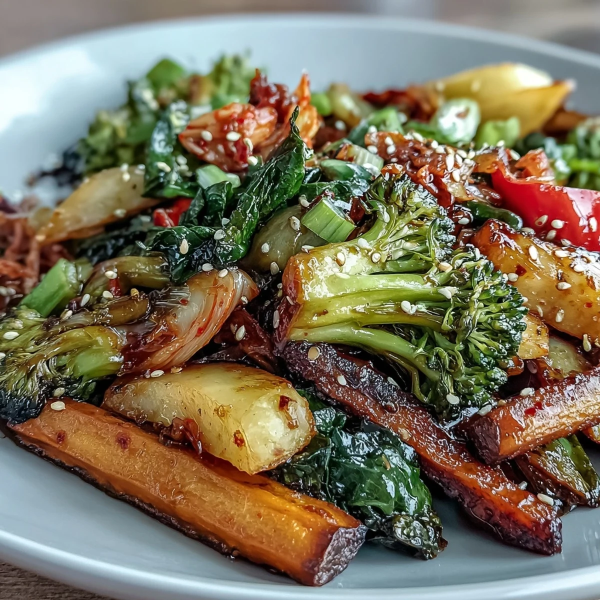 Savory Comforting Fermented Veggie Winter Stir-Fry, a quick, warm meal.