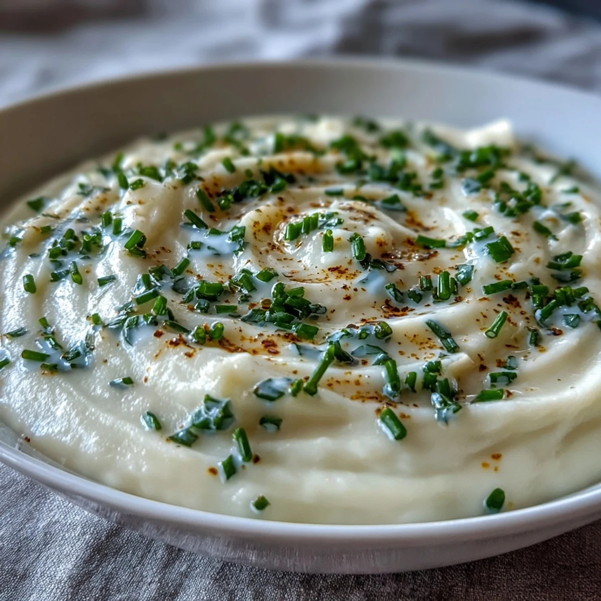 Velvety Creamy Celery Root Bisque served warm with a crusty bread slice alongside a glass of white wine.