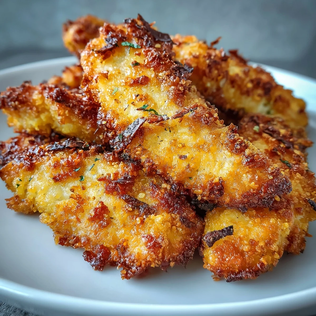 Freshly baked Crispy Turmeric Chicken Tenders on a baking sheet, showcasing golden crumbs and vibrant yellow spices.