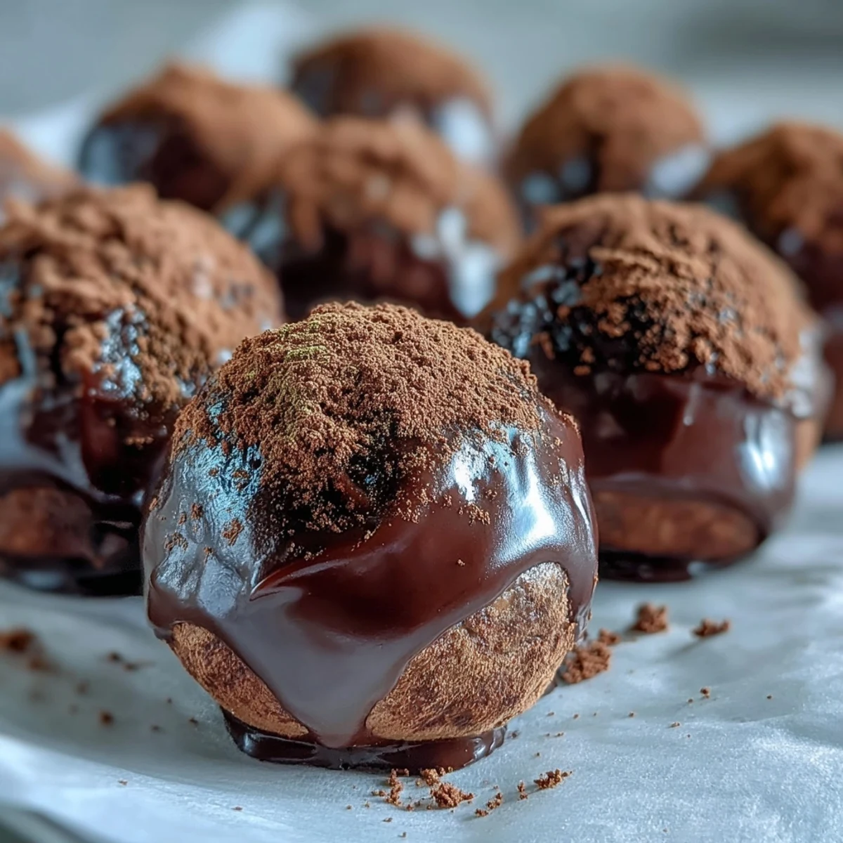 Homemade Hojicha Truffles with dark chocolate shells and creamy roasted tea centers, ideal for a cozy afternoon treat.