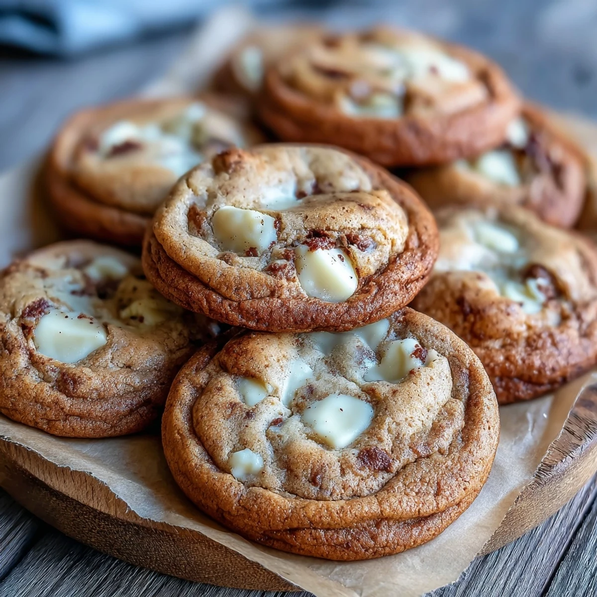 Close-up of Hojicha White Chocolate Cookies revealing crackled tops and melted white chocolate, highlighting the roasted Japanese tea powder.