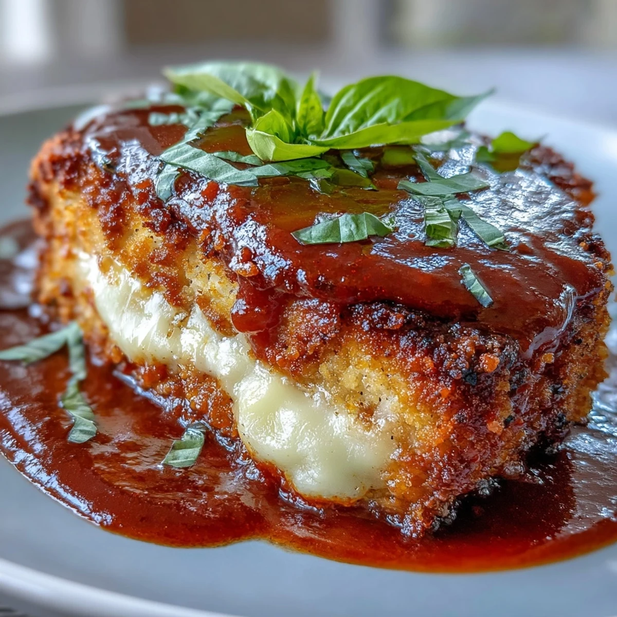 Crispy Tofu Chicken Parm Bakes with golden, crunchy edges and melted mozzarella ready to serve.