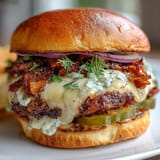 Juicy Memorial Day BBQ smash burger sliders topped with melted cheese and pickles.
