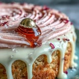 Soft pink velvet cake, elegantly drizzled with edible gold for celebration.