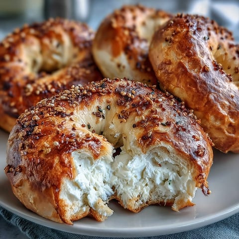 Freshly baked Greek Yogurt Bagels with a golden, shiny crust and everything bagel seasoning on top.