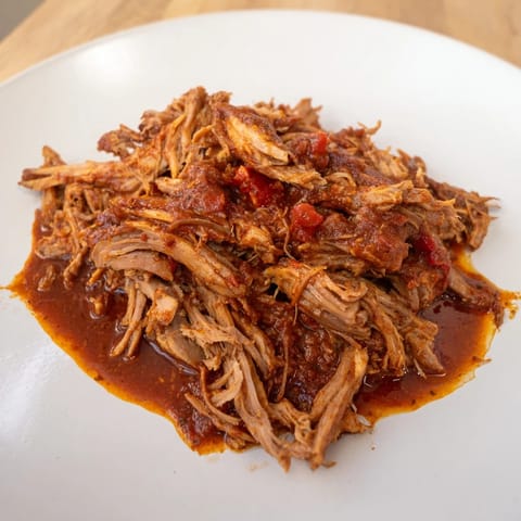 Close-up of succulent 5-Ingredient BBQ Pulled Pork, slow-cooked to perfection, ideal for sandwiches.