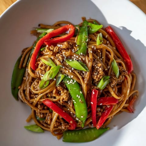 Sesame Hoisin Ground Chicken Pasta