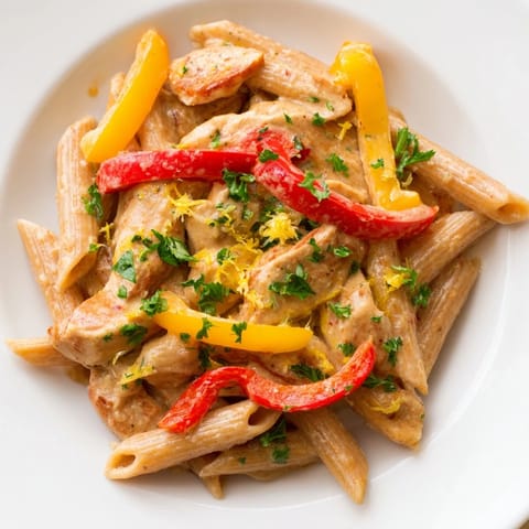 Tender chicken strips and al dente penne tossed in a creamy Cajun sauce with red onions and fresh parsley garnish.