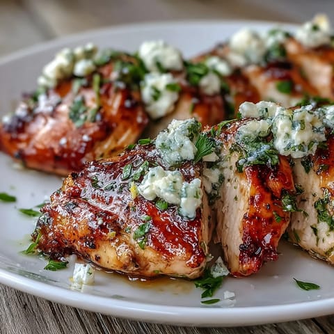 A skillet of juicy Greek Chicken with Lemon and Feta topped with crumbled feta and parsley.