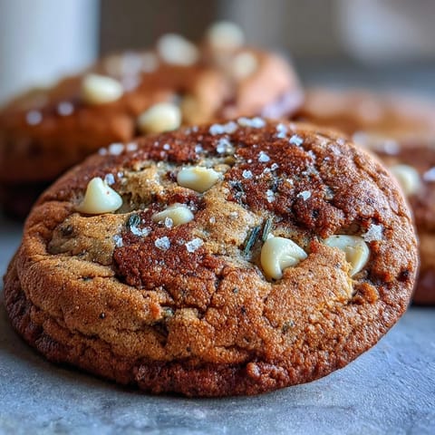 Warm Brown Butter Hojicha & Earl Grey Cookies are stacked on a marble platter beside an open tea tin and cup.
