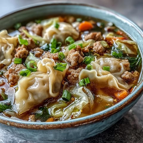 A comforting bowl of One-Pot Egg Roll Soup with ground pork, cabbage, and ribbons of egg, ready to serve.