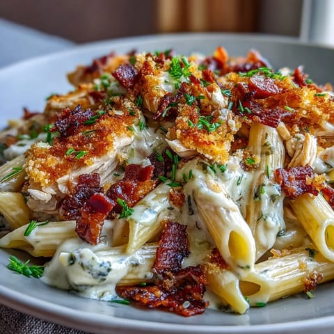 Shredded chicken and penne tossed in a luscious cream cheese sauce, garnished with fresh jalapeños.