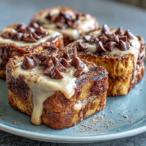 A slice of High-Protein Peanut Butter & Chocolate Baked French Toast served with fresh strawberries and a dollop of yogurt.
