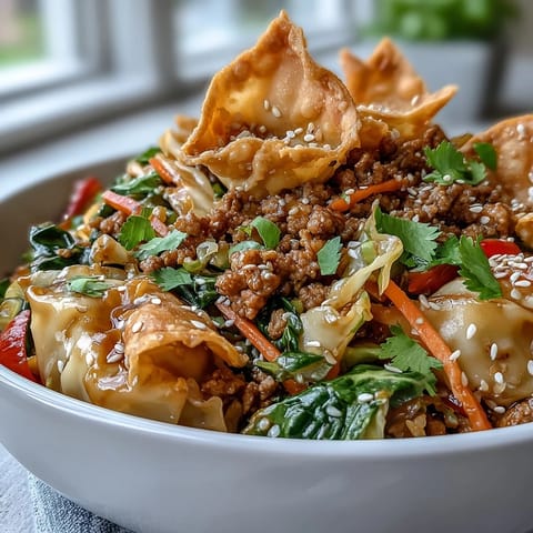 Colorful skillet of Ranch Turkey & Veggie Egg Roll Bowls featuring stir-fried cabbage, carrots, and red bell pepper.