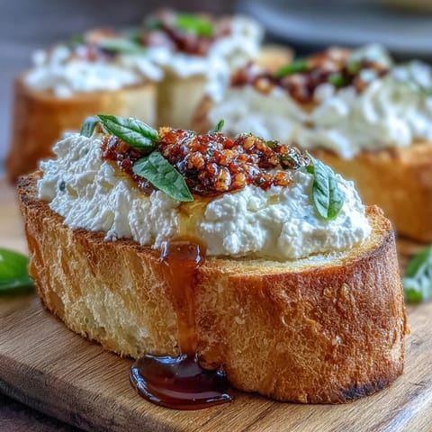 Spicy chili crunch and fresh basil garnish this easy Italian-American appetizer.