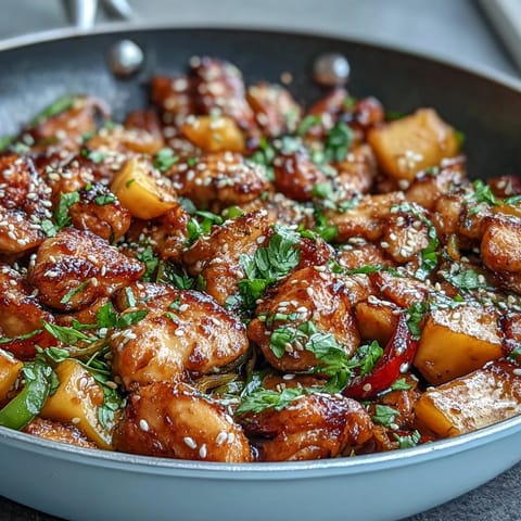 Golden turmeric chicken stir-fry with sweet mango, crisp snap Peas, and bell peppers for a healthy, flavorful meal.  
