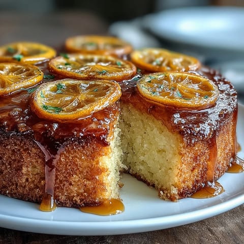 Rich Mediterranean dessert featuring candied oranges and almond flour, baked in olive oil for a tender crumb.  