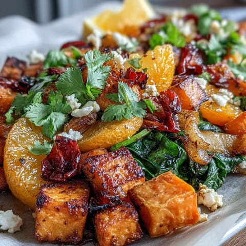 Sweet Potato and Orange Sheet Pan Breakfast Hash with roasted vegetables and citrus.  