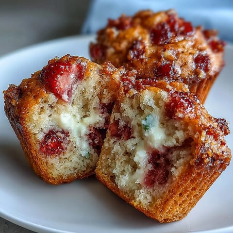 Fresh strawberry Greek yogurt muffins topped with juicy berries and golden crumb topping, perfect for breakfast or snack time.