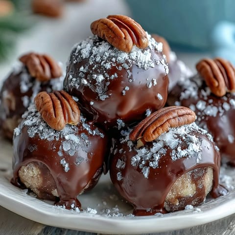 Decadent Kentucky Derby Bourbon Balls with chocolate coating and crunchy pecans, perfect for Derby Day celebrations or Southern-inspired gatherings.
