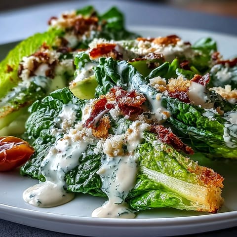 Creamy tahini Caesar salad with crisp romaine, crunchy croutons, and a zesty lemon dressing for a modern twist.