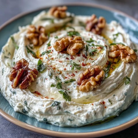 Velvety feta and cream cheese blend topped with lemon zest, olive oil, and nuts—perfect for dipping veggies and crackers.  