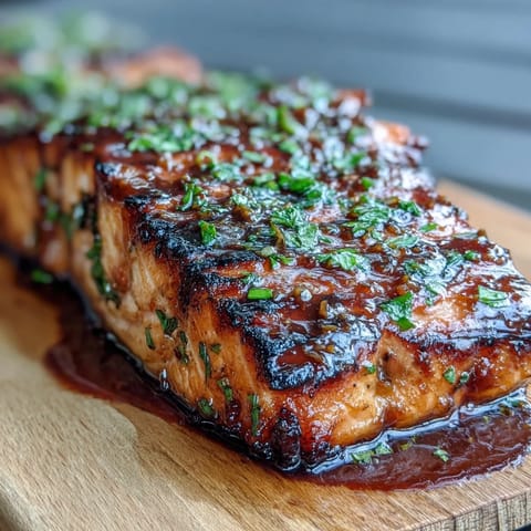 Juicy grilled salmon with a vibrant maple Dijon glaze, perfect for dinner.
