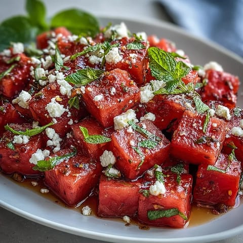 Bright watermelon chili lime salad with mint, a cool, spicy, and refreshing summer delight.