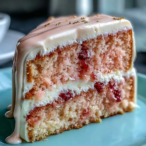 Elegant Rosé Velvet Cake with shimmering gold drip, a showstopper dessert.