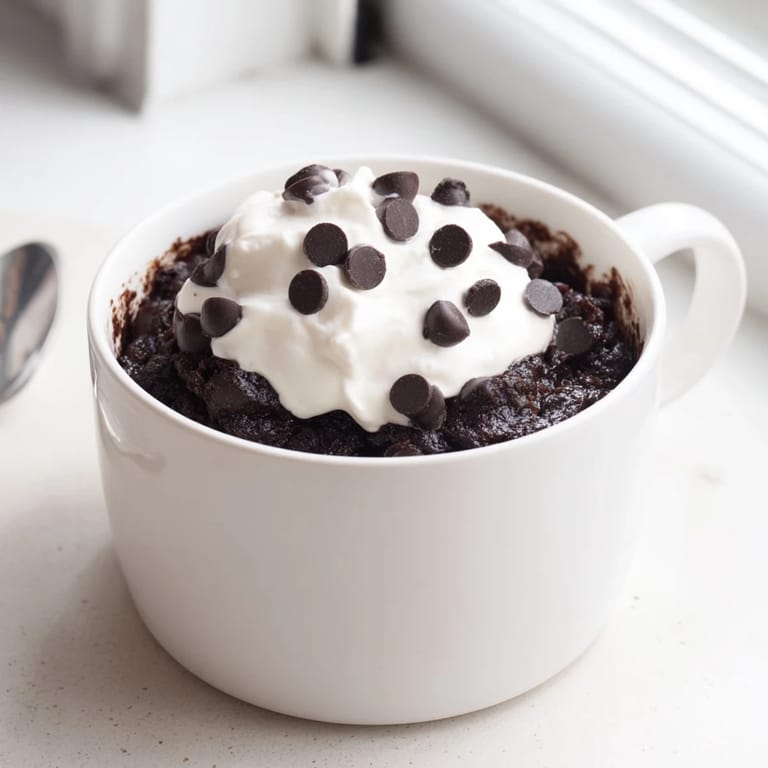 Microwave-made chocolate mug cake, moist and decadent, perfect for satisfying your sweet tooth.