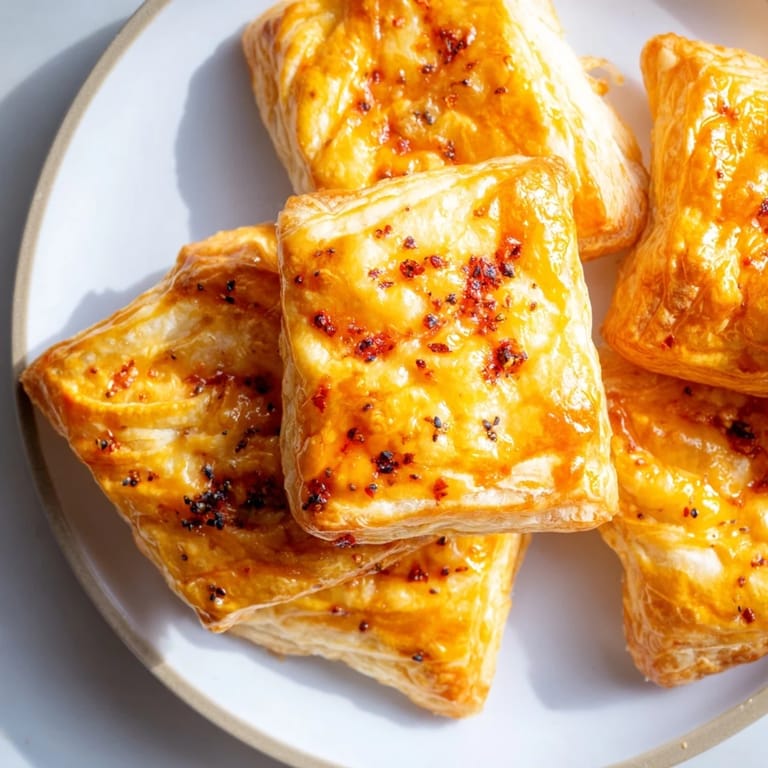 Savory and spiced Cheese and Spice Puff Pastry Bites, perfect for parties, with golden brown tops and crispy edges.
